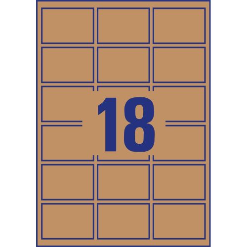 Etikett címke, 62 x42mm, környezetbarát 18 címke/lap, 25 lap/doboz, Avery barna