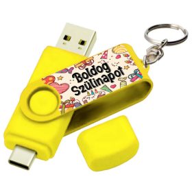   Vicces Egyedi Pendrive - 16 GB - sárga - Boldog Szülinapot - Szülinapi Ajándék