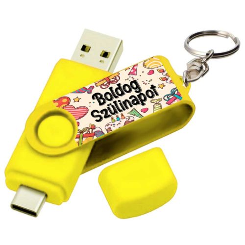 Vicces Egyedi Pendrive - 16 GB - sárga - Boldog Szülinapot - Szülinapi Ajándék