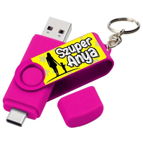 Vicces Egyedi Pendrive - 16 GB - pink - Szuper Anya - Ajándék Anyáknak - Anyák Napi Ajándékok