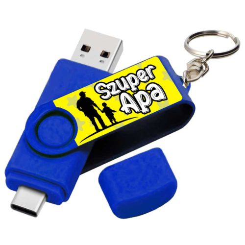 Vicces Egyedi Pendrive - 16 GB - kék - Szuper Apa - Ajándék Apának - Apák Napi Ajándékok