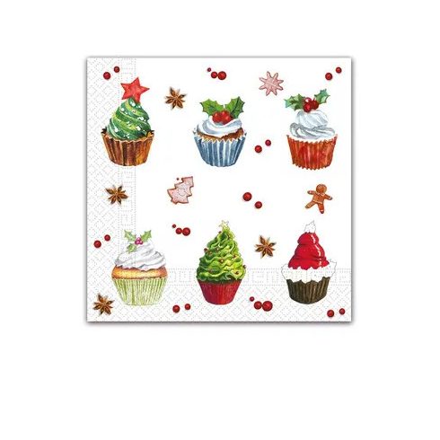 Karácsonyi Christmas Cupcakes szalvéta 20 db-os 33x33 cm