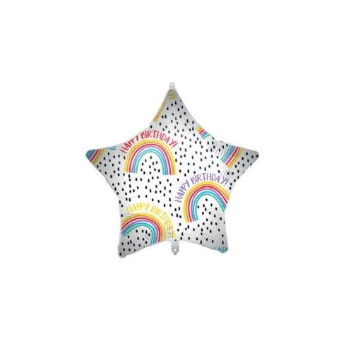 Happy Birthday Rainbow Star fólia lufi 46 cm