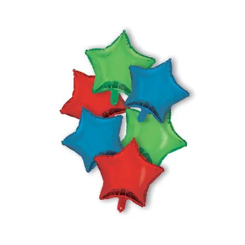 Red Blue Green Star, Csillag fólia lufi 6 db-os szett 46 cm