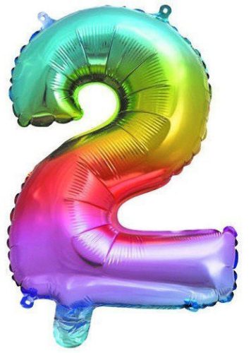 Színes Multicolour Metallic mini 2-es szám fólia lufi 32 cm
