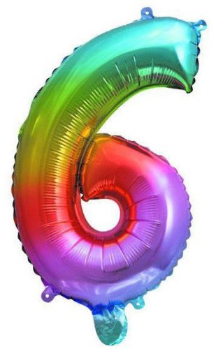 Színes Multicolour Metallic mini 6-os szám fólia lufi 36 cm