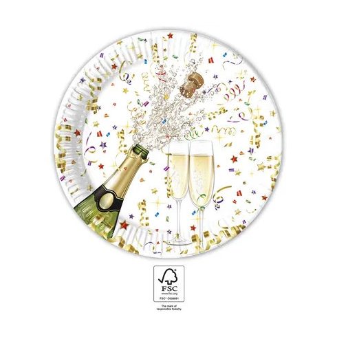 Csillogó ünneplés Sparkling Celebration papírtányér 8 db-os 23 cm FSC