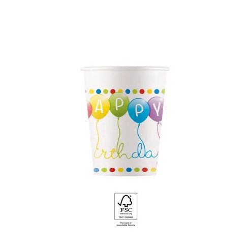 Happy Birthday Streamers papír pohár 8 db-os 200 ml FSC