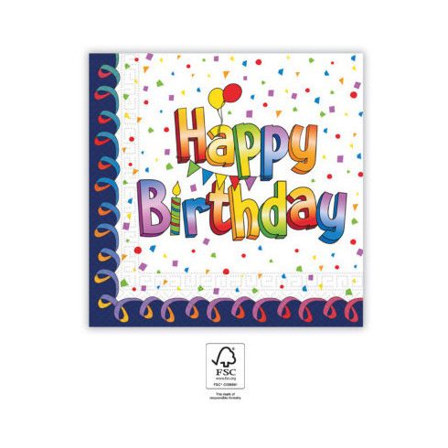 Happy Birthday Multicolor szalvéta 20 db-os 33x33 cm FSC