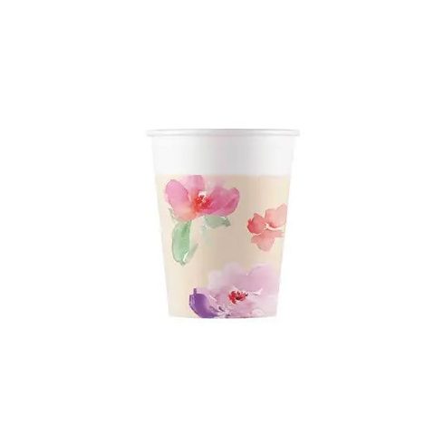 Watercolor Flowers, Virág papír pohár 8 db-os 200 ml