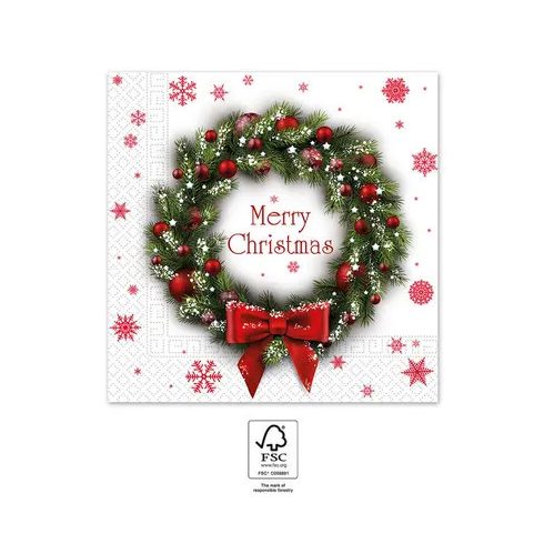 Karácsonyi Merry Xmas Wreath szalvéta 20 db-os 33x33 cm FSC