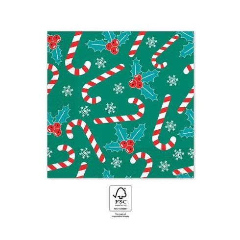 Karácsonyi Xmas Sugar Canes szalvéta 20 db-os 33x33 cm FSC