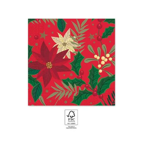 Karácsonyi Holly Poinsettia szalvéta 20 db-os 33x33 cm FSC