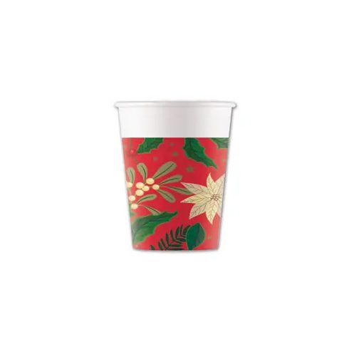 Karácsonyi Holly Poinsettia papír pohár 8 db-os 200 ml FSC