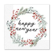 Happy New Year Wreath szalvéta 20 db-os 33x33 cm FSC