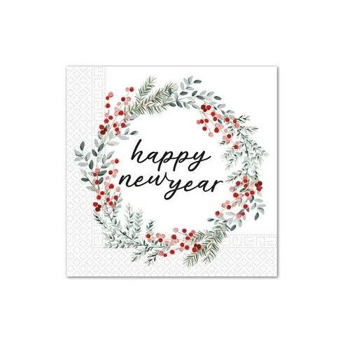 Happy New Year Wreath szalvéta 20 db-os 33x33 cm FSC