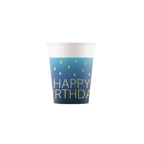 Happy Birthday Golden Blue papír pohár 8 db-os 200 ml FSC