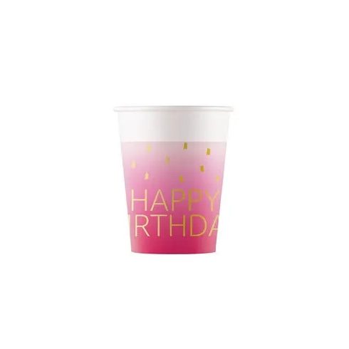 Happy Birthday Golden Pink papír pohár 8 db-os 200 ml FSC