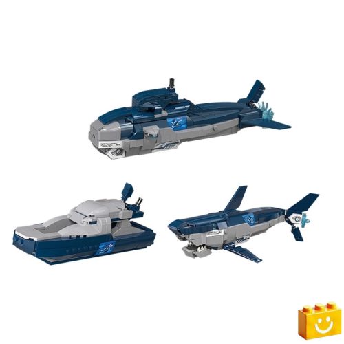 QMAN 42113 - 3 az 1-ben Cápa, tengeralattjáró, járőrhajó építőjáték - 100% kompatibilis minden más kedvelt márkával