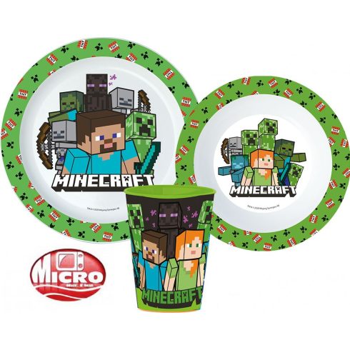 Minecraft étkészlet, micro műanyag szett, pohárral 260 ml