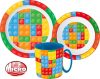 Lego mintázatú Bricks étkészlet, micro műanyag szett bögrével 350 ml
