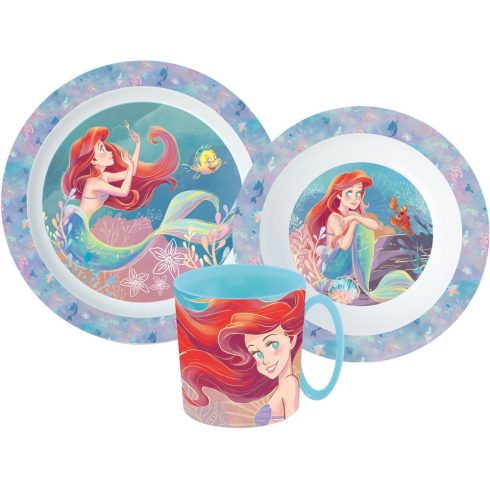 Disney Hercegnők Ariel étkészlet, micro műanyag szett bögrével 350 ml