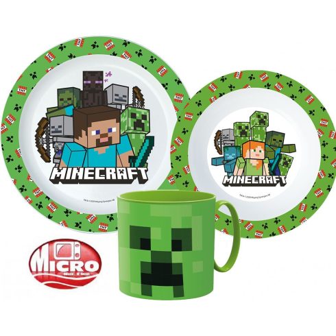 Minecraft étkészlet, micro műanyag szett bögrével 265 ml