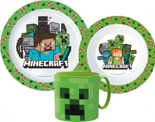 Minecraft Creeper étkészlet, micro műanyag szett bögrével 265 ml