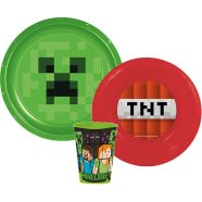 Minecraft étkészlet, műanyag szett, zöld-piros