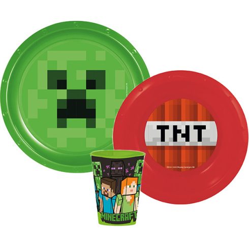 Minecraft étkészlet, műanyag szett, zöld-piros