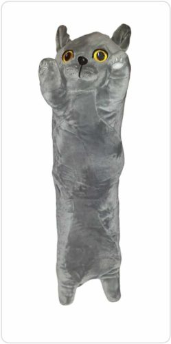 Hosszú cica ölelő plüss, párna 40 cm - szürke