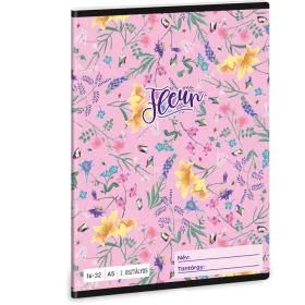   Fleur tűzött füzet A/5, 32 lap vonalas 2.osztály (16-32), rózsaszín, virágos