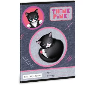   Think Pink, cicás tűzött füzet A/5, 32 lap vonalas 2.osztály (16-32), Ars Una