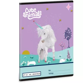   Unikornis tűzött füzet A/5, 32 lap kockás, Cute Animals, Unicorn