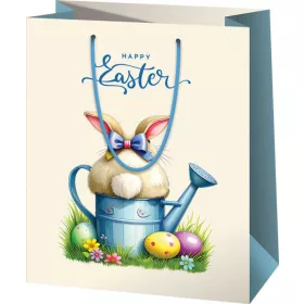   Húsvéti ajándéktáska 23x18x10cm, közepes, "Happy Easter", nyuszi locsolókannával