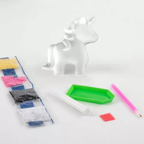 Gyémántfestés szett, Unikornis figura díszítő szett, 12 cm magas, Kidea