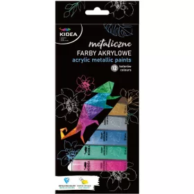 Akrilfesték készlet, 12 db-os, 12x12ml, metál, Kidea