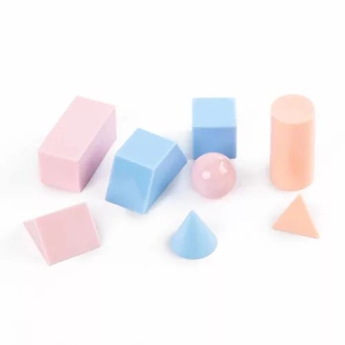 3D geometriai formák tanuláshoz, játékhoz, 8 db-os, pasztell színűek, Kidea
