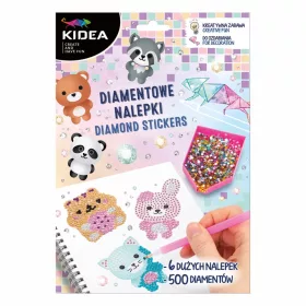   Gyémántfestés szett, 6 db matrica, 500 csillogó kövecske, Kidea, vidám állatok