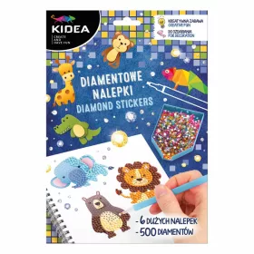   Gyémántfestés szett, 6 db matrica, 500 csillogó kövecske, Kidea, állatkerti állatok