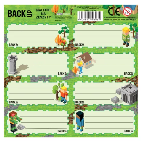 Minecraft mintás füzetcímke 8 db/ív, BackUp, A61