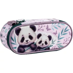 Pandás tolltartó, beledobálós, ovális, PA11, két panda