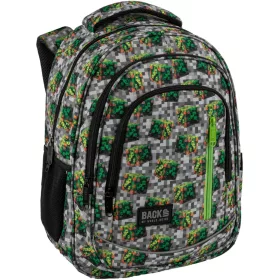   Minecraft mintás hátizsák, 39x27x20cm, BackUp, 2026, G78, szürke, zöld kockákkal
