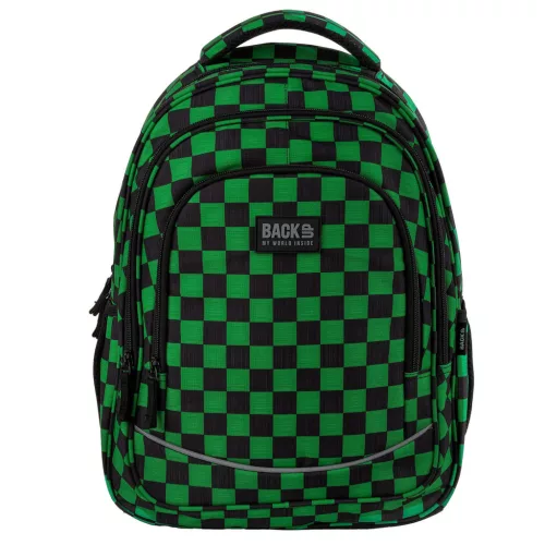 Minecraft mintás hátizsák, 3 rekeszes, 42x30x20cm, BackUp, 2026, X73, zöld-fekete kockás
