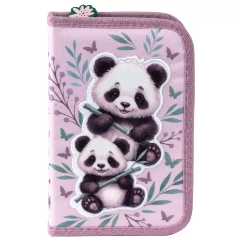 Pandás tolltartó, klapnis, töltött, PA11, két panda