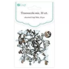   Harangok, csengők, fűzhető, 30 db/csomag, 6-10mm-es, ezüst színű