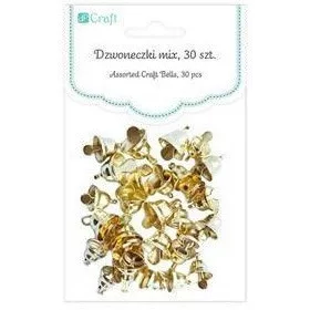   Harangok, csengők, fűzhető, 30 db/csomag, 6-10mm-es, arany színű