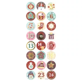   Karácsonyi matrica, adventi naptár, számok 1-24-ig, kör alakú