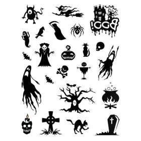 Halloween tetoválás matrica, 23 db-os, fekete-fehér