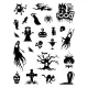 Halloween tetoválás matrica, 23 db-os, fekete-fehér